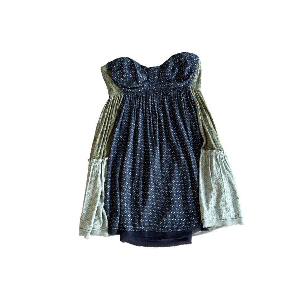 Free People "Across The Sea" Patchwork Strapless Tunic Mini Dress Indie Size M - Picture 2 of 10